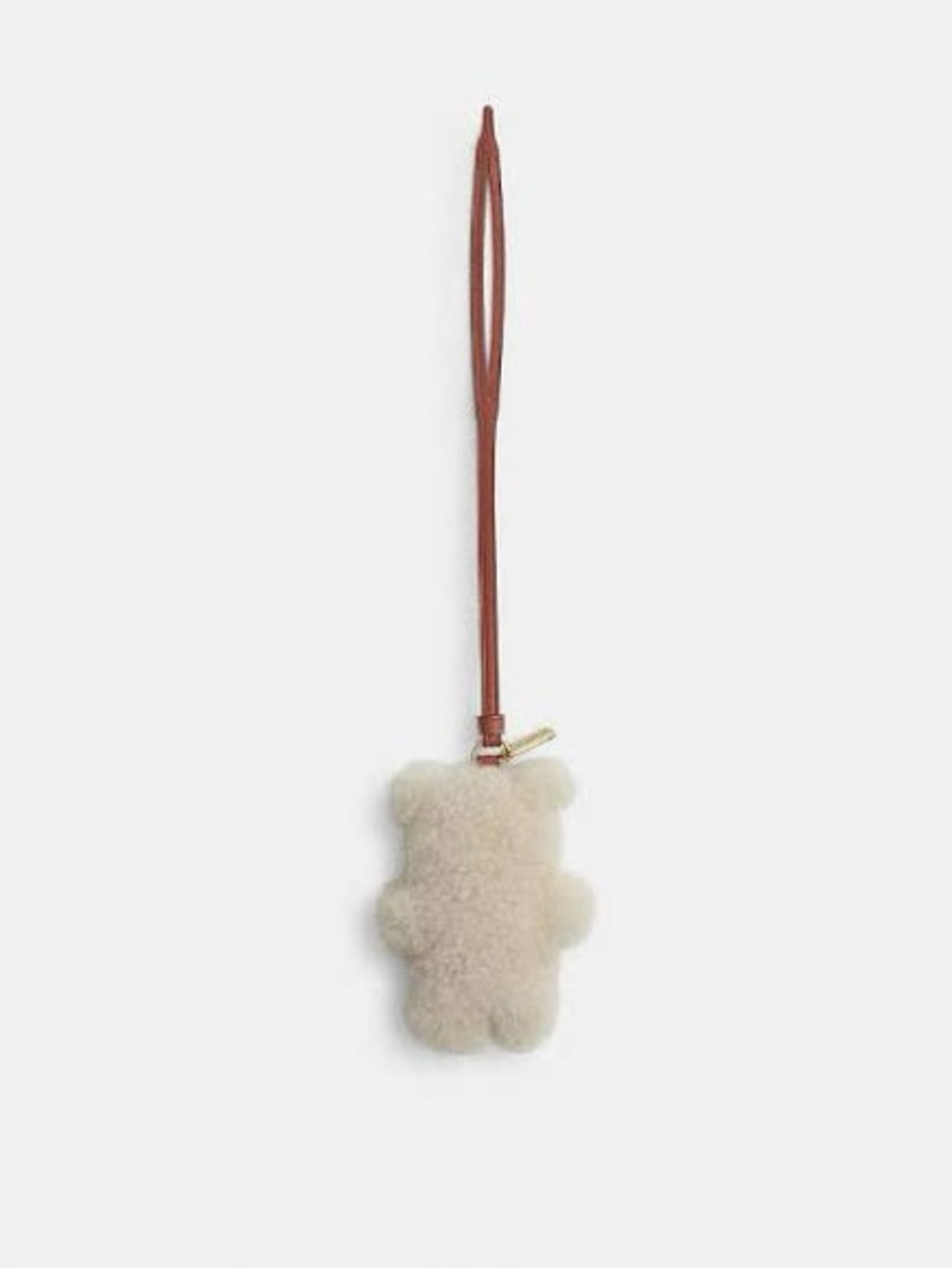 Coach Shearling Bear Puffy Bag Charm with Brown Leather Strap
